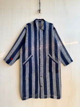 Load image into Gallery viewer, Japanese Mosquito Net Indigo Striped Long Coat
