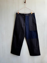 Load image into Gallery viewer, Latre upcycled deadstock overdyed US laundry bag trousers - Black/Blue