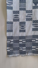 Load and play video in Gallery viewer, Ghanaian Indigo Black White Ewe Kente Cloth
